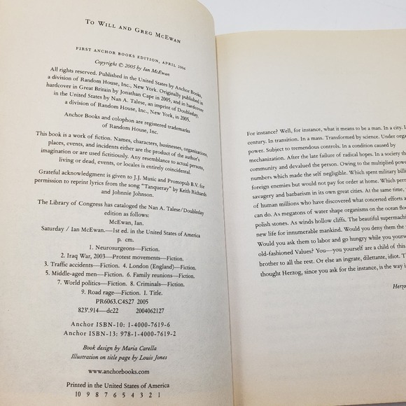 3/$12 Ian McEwan Saturday Paperback Book - Picture 4 of 6